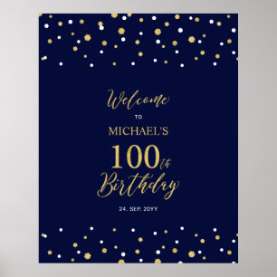Gold- und Marineblaue Konfetti 100. Geburtstagsfei Poster