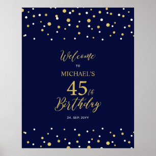 Gold- und Marineblaue Konfetti 45. Geburtstagsfeie Poster