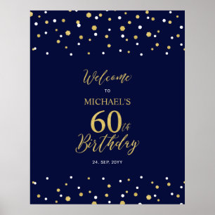Gold- und Marineblaue Konfetti 60. Geburtstagsfeie Poster