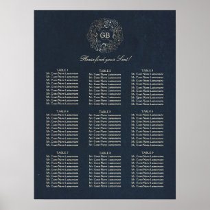 Gold- und Marineblauer Blumenkranz Hochzeits-Sitzp Poster
