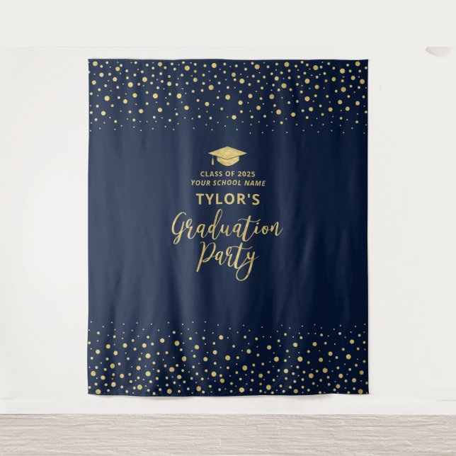 Gold und Marinekonfetti | Hintergrund der Absolven Wandteppich (Vorderseite)