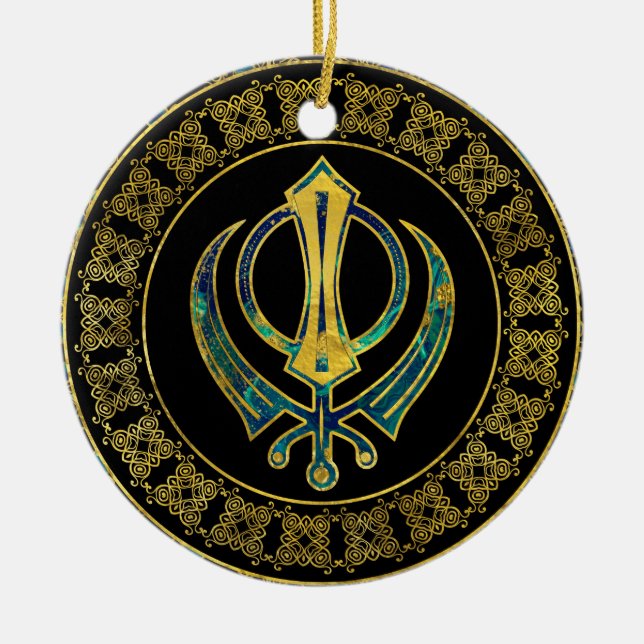 Gold- und Marmor Khanda Symbol Keramikornament (Vorne)