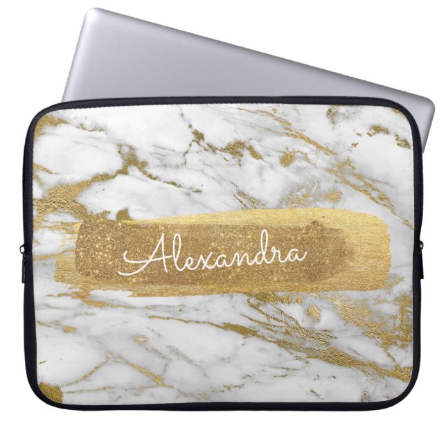 Gold und Marmor mit Gold Foil und Glitzer Laptopschutzhülle (Vorderseite)