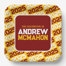 Gold und Maroon Personalisierter Abschluss Pappteller