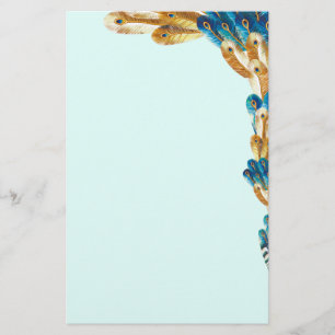 Gold-und Metallblaue Pfau-Feder-Grenze Briefpapier