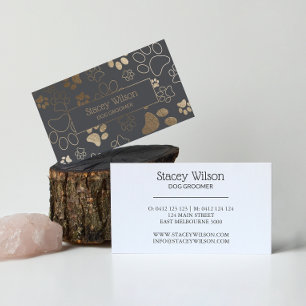 Gold und Mid Grau Pet Salon Paw Print Visitenkarte