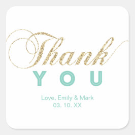 Gold und Minze | Benutzerdefiniertes Party Danke A Quadratischer Aufkleber