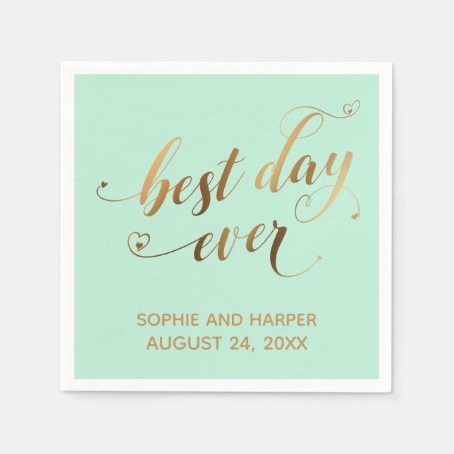 Gold und Minze Green Best Day Ever, Hörskript Serviette (Vorderseite)