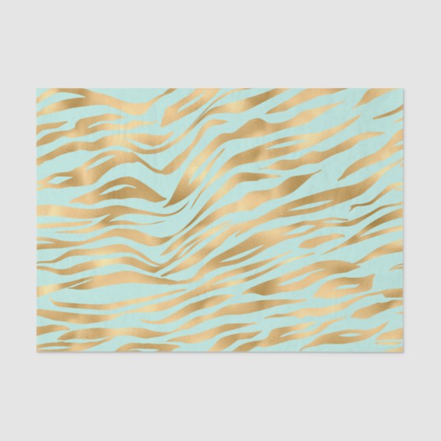 Gold und Minze Wavy Tiermuster Seidenpapier (Vorderseite)