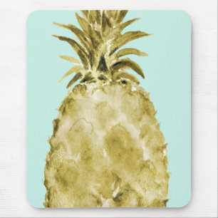Gold-und Minzen-Aquarell-Ananas Mousepad