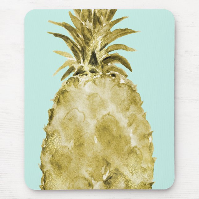 Gold-und Minzen-Aquarell-Ananas Mousepad (Vorne)