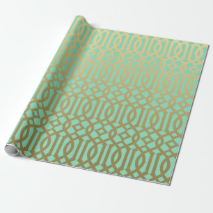 Gold-und Minzen-modernes Gitter-Muster Geschenkpapier