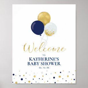Gold und Navy   Baby-Dusche Willkommen Poster