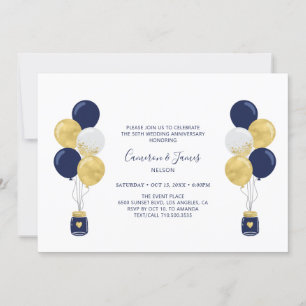 Gold- und Navy-Balloons 50. Hochzeitstag Einladung