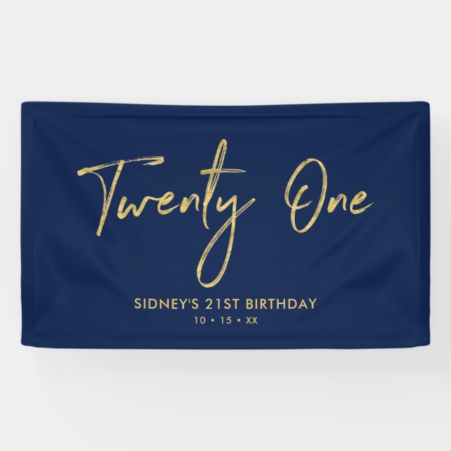 Gold und Navy Blue | Banner zum 21. Geburtstag des (Horizontal)