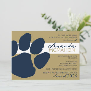 Gold und Navy Blue Elegant Pawprint (Foto Back) Einladung
