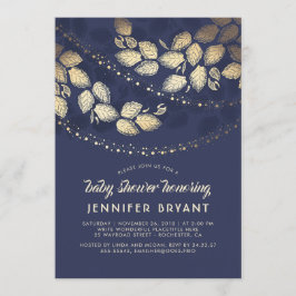 Gold und Navy Blue Elegante Tree Lights Babydusche Einladung