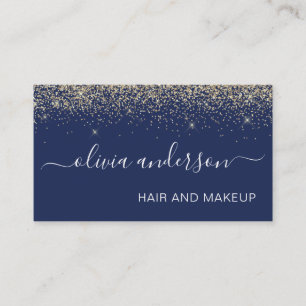 Gold und Navy Blue Glitzer Haar Makeup Salon Visitenkarte