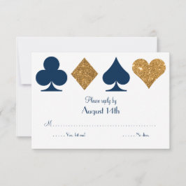 Gold und Navy Blue Las Vegas Wedding Repcard RSVP Karte