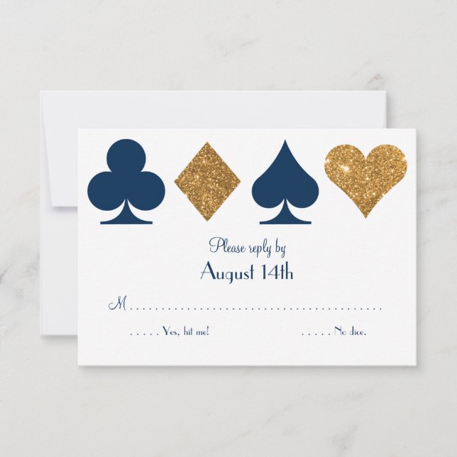 Gold und Navy Blue Las Vegas Wedding Repcard RSVP Karte (Vorderseite)