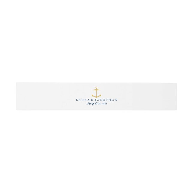 Gold und Navy Blue Nautical Anchor | Hochzeit Einladungsbanderole (Flach)