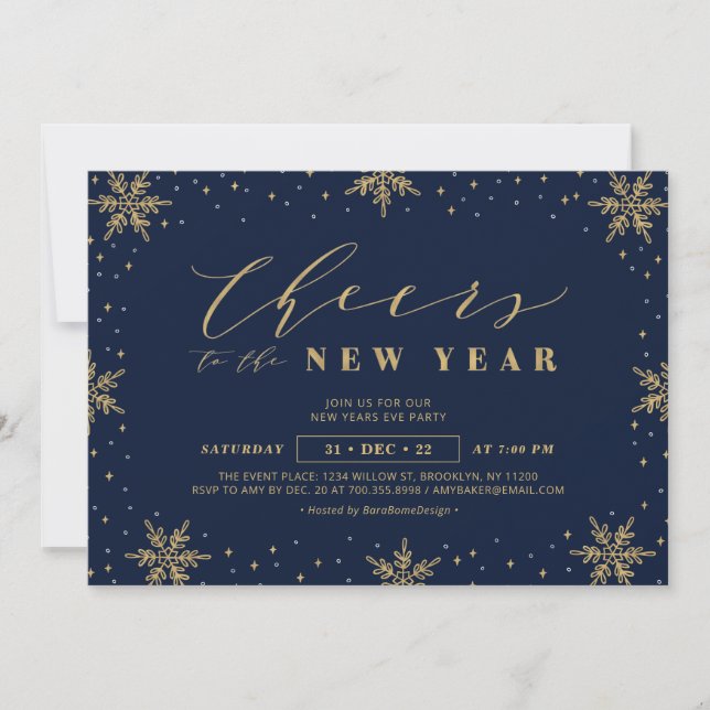 Gold und Navy Blue | Silvester Corporate Party Einladung (Vorderseite)