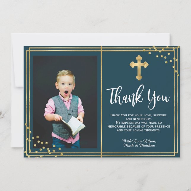 Gold und Navy Blue Taufe Vielen Dank Karten (Vorderseite)