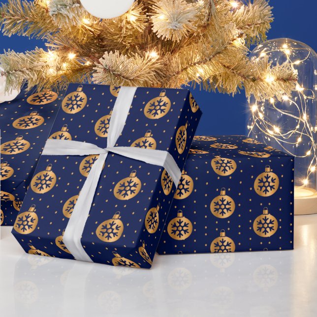 Gold und Navy Blue Weihnachtsschmuck Geschenkpapier (Feiertage)