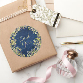 Gold und Navy Blue Wirbel Classy Boho Vielen Dank Runder Aufkleber