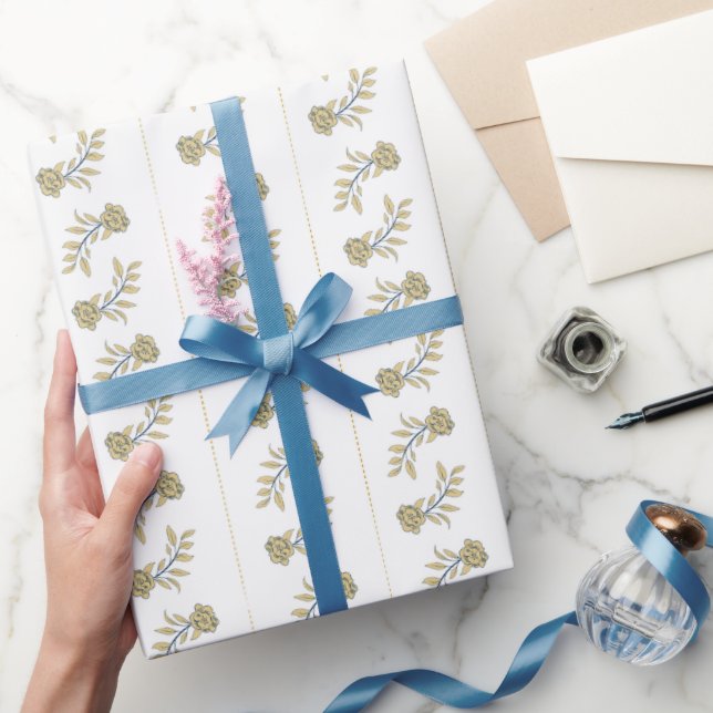 Gold und Navy Florals mit Streifen Geschenk Geschenkpapier (Schenken)