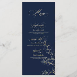Gold- und Navy-Hochzeitsmenü Menükarte
