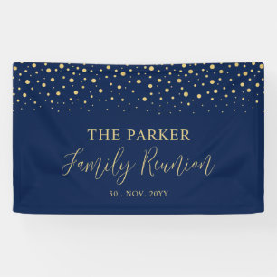 Gold- und Navy-Konfetti-Familientreffen-Party-Will Banner