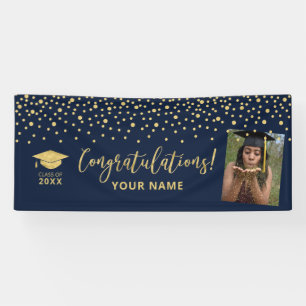 Gold- und Navy-Konfetti-Gratulations-Abschluss Banner