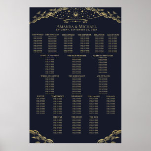 Gold- und Navy-Mystik-Tarot-Hochzeits-Sitzordnung Poster
