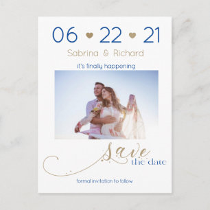 Gold und Navy One Foto Save the Date Minimalistisc Postkarte