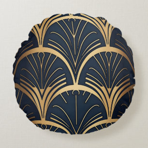 Gold und Navy Rundes Kissen