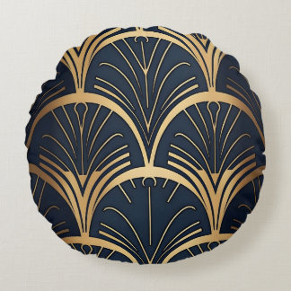 Gold und Navy Rundes Kissen