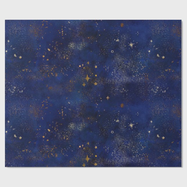Gold- und Navy-Sterne Geschenkpapier (Flach)