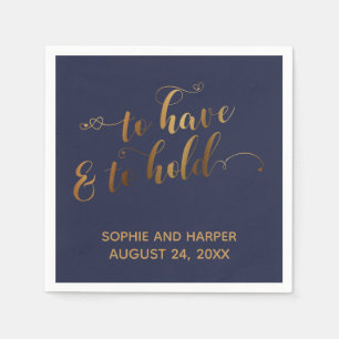 Gold und Navy, um Skripte mit Herz zu haben und zu Serviette