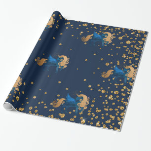 Gold und Navy Unicorn BIRTHDAY WEDING WRAP Geschenkpapier