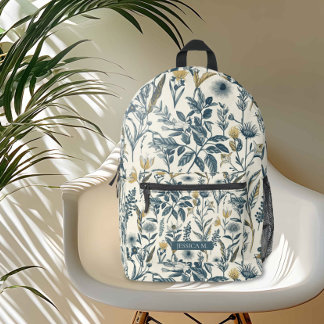 Gold und Navy Vintag Botanic Bedruckter Rucksack