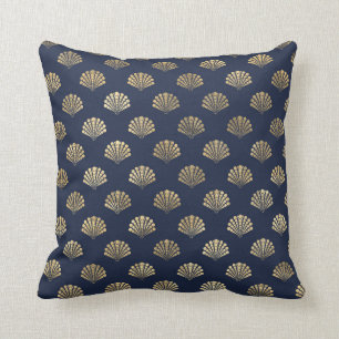 Gold und Navy Vintage Art Deco Blumenmuster Kissen