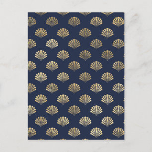 Gold- und Navy-Vintage-Art-Deco-Blumenmuster Postkarte