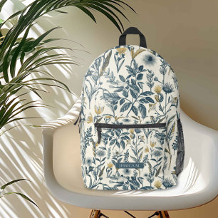 Gold und Navy Vintage Botanik Bedruckter Rucksack