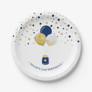 Gold- und Navyblau Konfetti-Ballons 1. Geburtstag  Pappteller