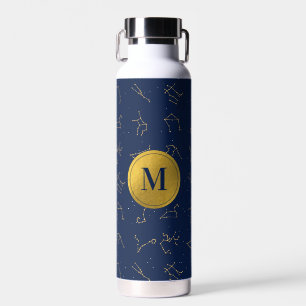 Gold- und Navyblau-Sternbild-Monogramm Trinkflasche
