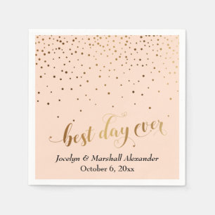 Gold und Peach Best Day Ever Hearts Confetti Serviette