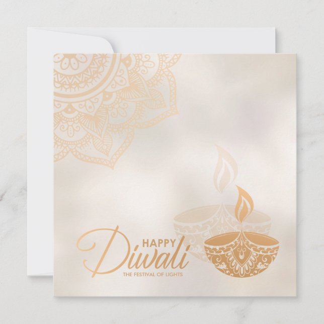 Gold und Pearl Happy Diwali Card Karte (Vorderseite)