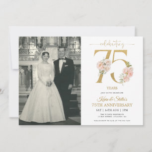 Gold und Pink floral zum 75. Jubiläum Einladung