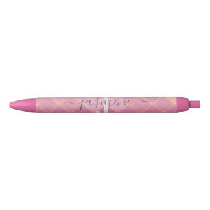 Gold- und Pink-Glitter-Monogramm-Schrift Kugelschreiber
